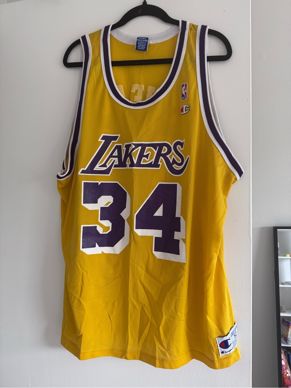 Champion Los Angeles Lakers Yellow and Purple #34 Basketball Jersey
